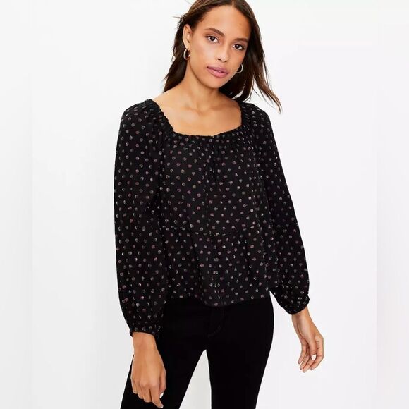 NWT. Shimmer Dot Square Neck Peplum Blouse. Size XS. - Picture 1 of 10